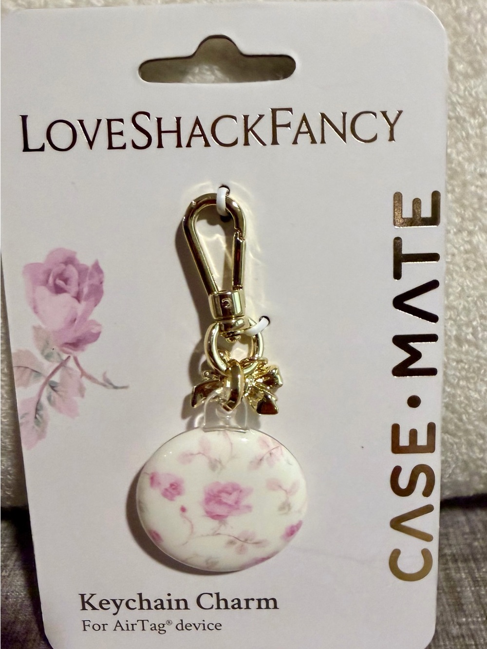 LoveShackFancy Gold Hardware Pink Floral AirTag Charm